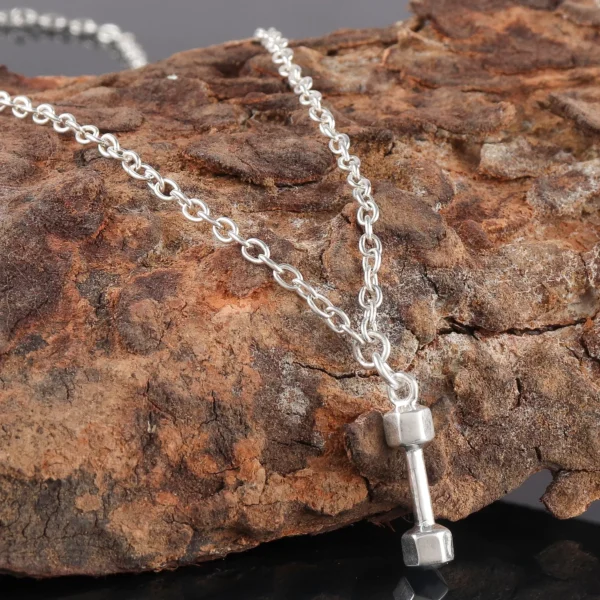 Sterling Silver Dumbbell Pendant Necklace for Fitness Enthusiasts -Gifts for Unisex Gym Lover Weightlifting Wear