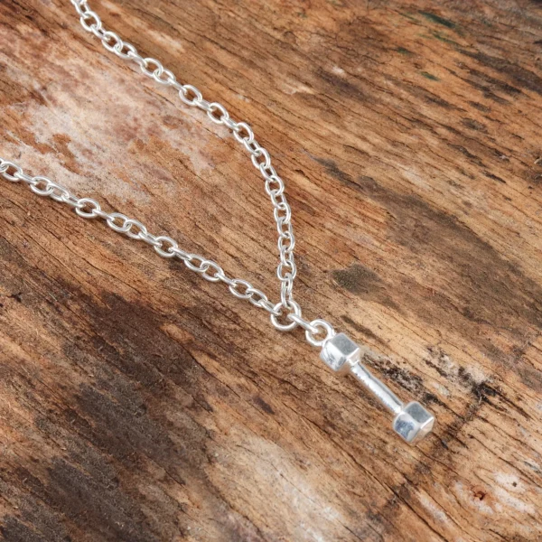 Sterling Silver Dumbbell Pendant Necklace for Fitness Enthusiasts -Gifts for Unisex Gym Lover Weightlifting Wear