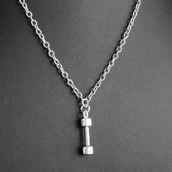 Sterling Silver Dumbbell Pendant Necklace for Fitness Enthusiasts -Gifts for Unisex Gym Lover Weightlifting Wear