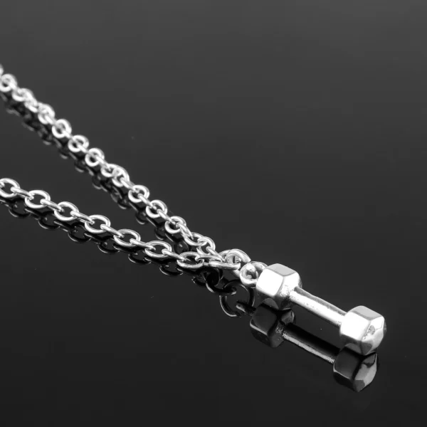 Sterling Silver Dumbbell Pendant Necklace for Fitness Enthusiasts -Gifts for Unisex Gym Lover Weightlifting Wear