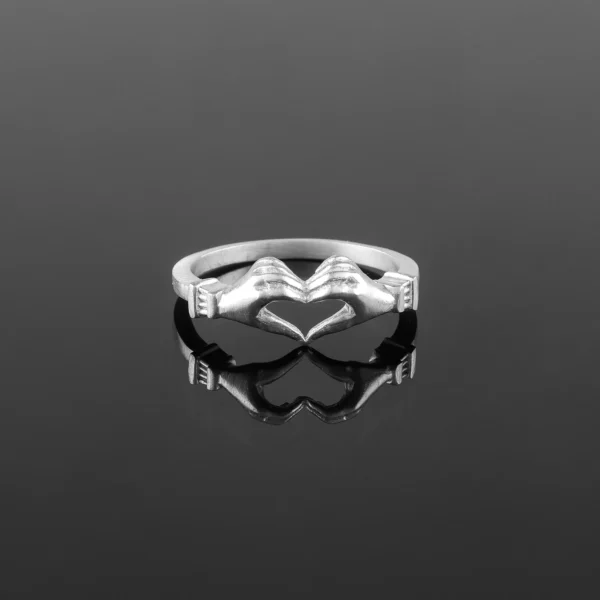 Artistic Sculpted Hands Heart Ring in Sterling Silver Friendship Love Hug Ring