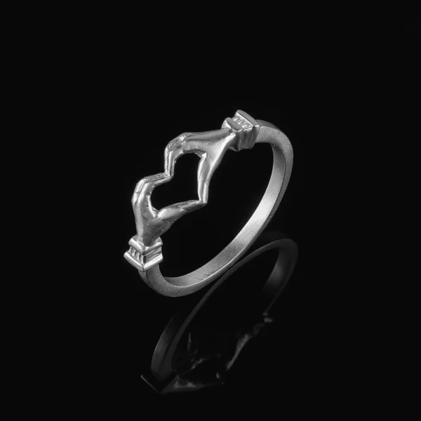 Artistic Sculpted Hands Heart Ring in Sterling Silver Friendship Love Hug Ring