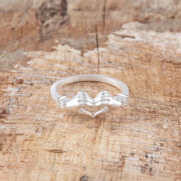 Artistic Sculpted Hands Heart Ring in Sterling Silver Friendship Love Hug Ring