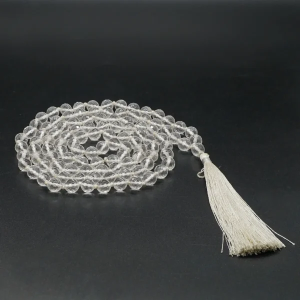 CLEAR CRYSTAL FACETED 6 MM BEADS GEMSTONE NECKLACE – SPHATIK MALA 12 INCH
