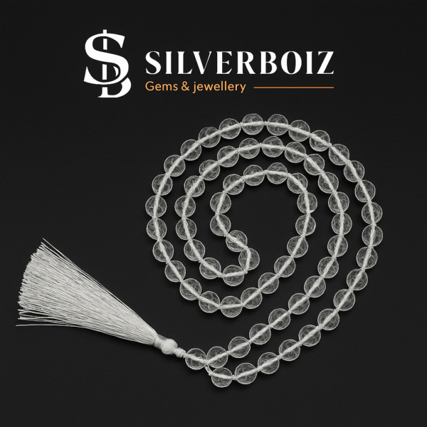 CLEAR CRYSTAL FACETED 6 MM BEADS GEMSTONE NECKLACE – SPHATIK MALA 12 INCH