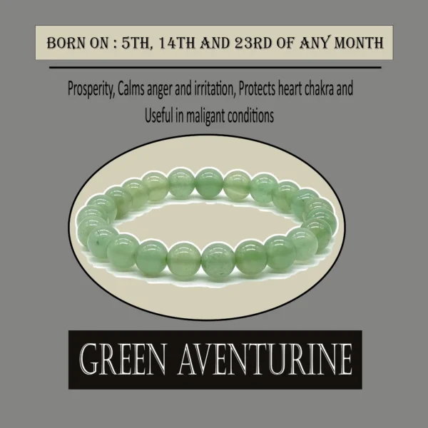 Green Aventurine Bracelet-Ruling no 5, Embrace Mercury(buddh)
