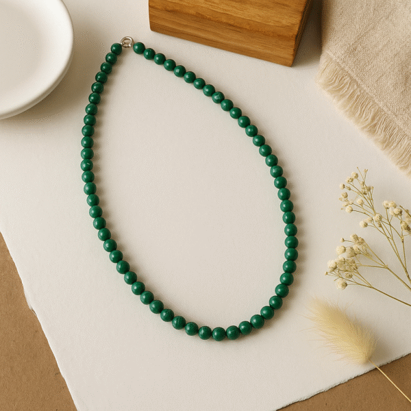 Malachite Gemstone Crystal Necklace –  8 mm beads size 14 inch Length