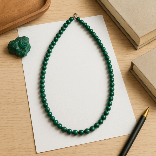 Malachite Gemstone Crystal Necklace –  8 mm beads size 14 inch Length