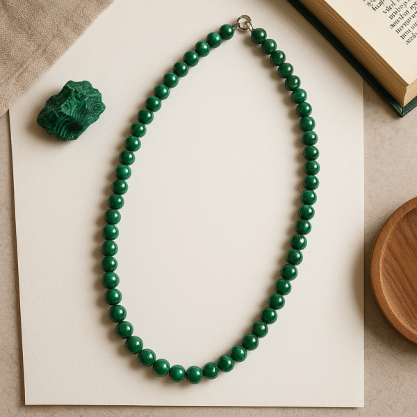 Malachite Gemstone Crystal Necklace –  6mm beads size 12 inch Length