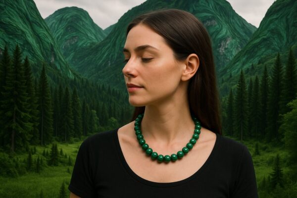Malachite Gemstone Crystal Necklace –  8 mm beads size 14 inch Length