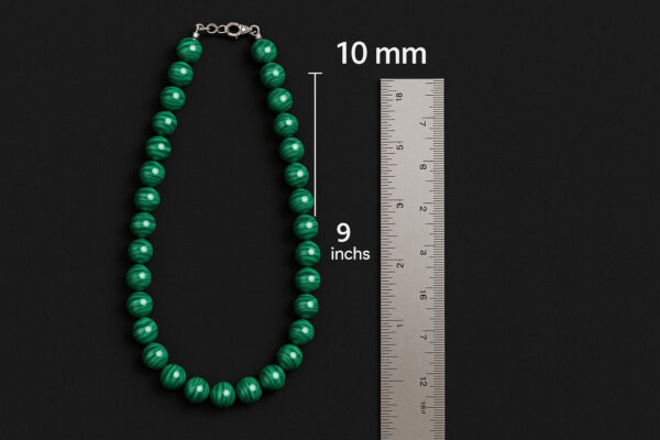 Malachite Gemstone Crystal Necklace –  8 mm beads size 14 inch Length