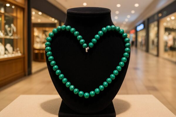 Malachite Gemstone Crystal Necklace –  8 mm beads size 14 inch Length