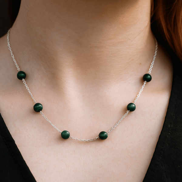 Malachite Crystal Beaded Silver Chain Necklace