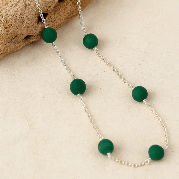 Malachite Crystal Beaded Silver Chain Necklace