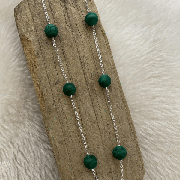 Malachite Crystal Beaded Silver Chain Necklace