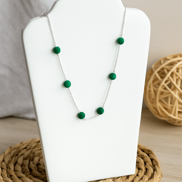 Malachite Crystal Beaded Silver Chain Necklace