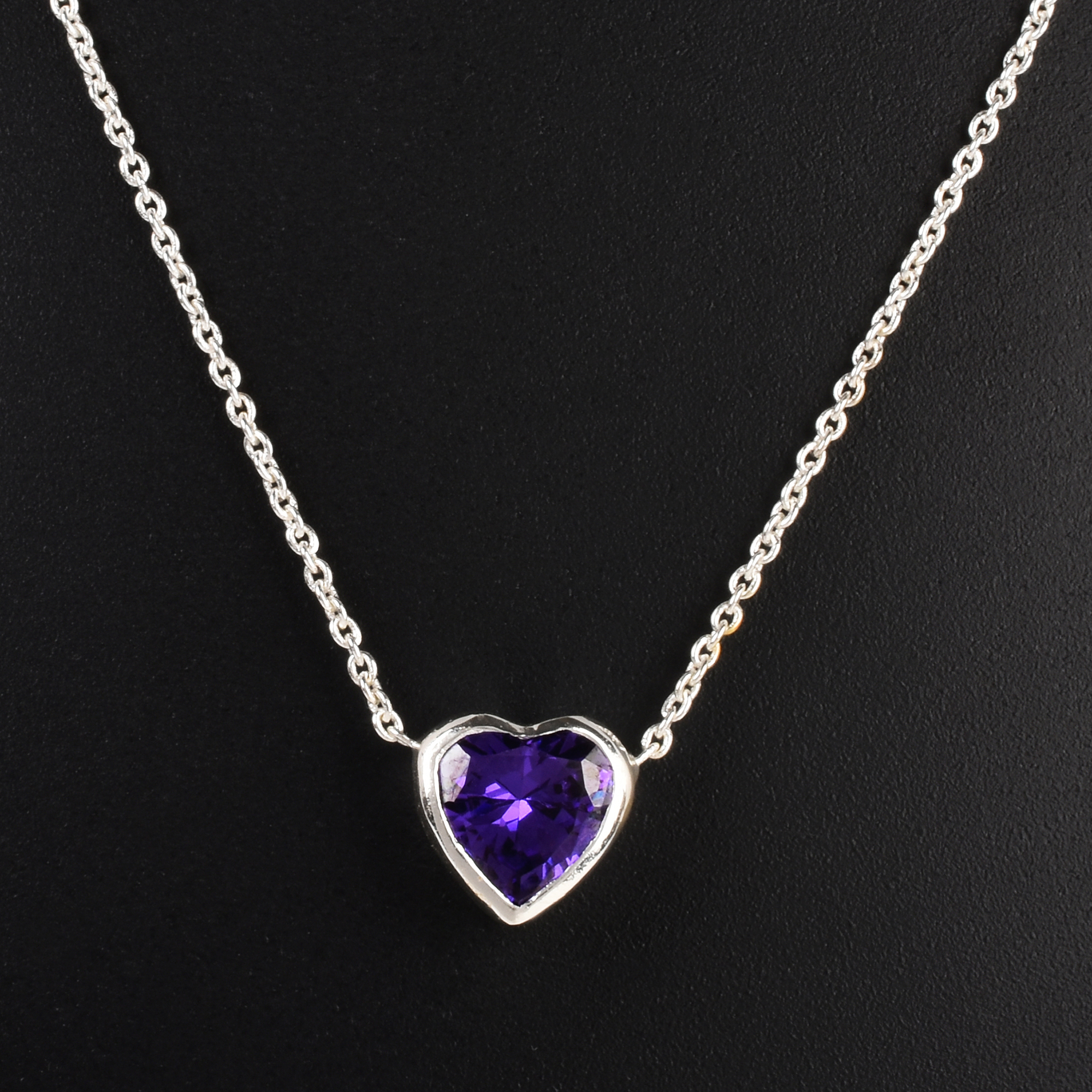 Amethyst Heart pendant silver necklace