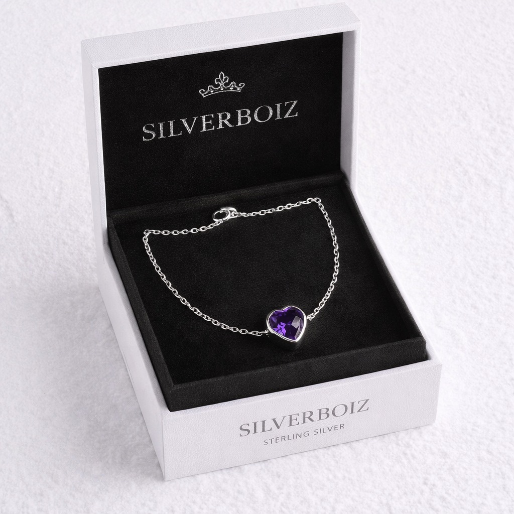 Sterling Silver Bracelet with Amythyst heart