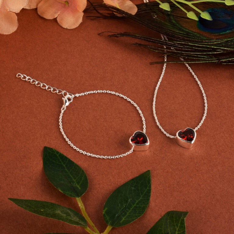 Red Garnet Heart Jewelry set