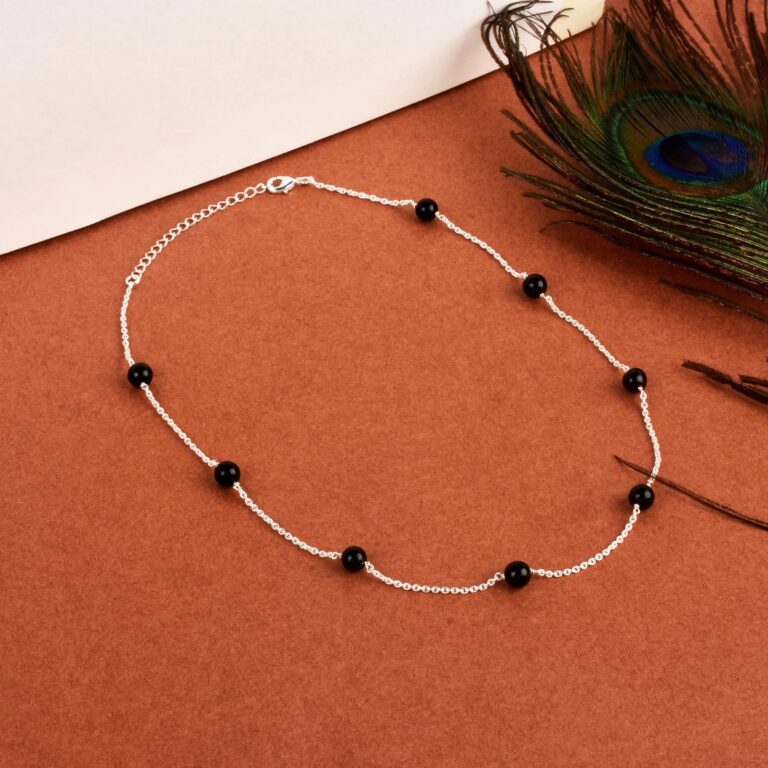 Black Obsidian Beaded Necklace – Elegant Minimalist Stone Jewelry